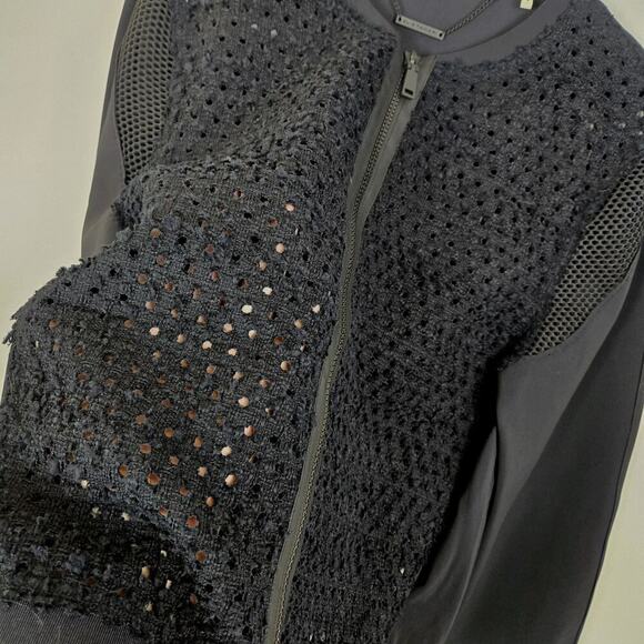 Elie Tahari Black Mesh Front & Trim Zip Front Blazer Moto Grunge Punk MEDIUM - Picture 4 of 12